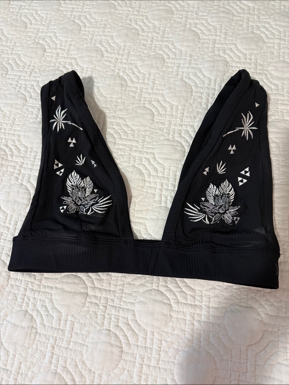Hurley Black Embroidered V-Neck Bikini Top